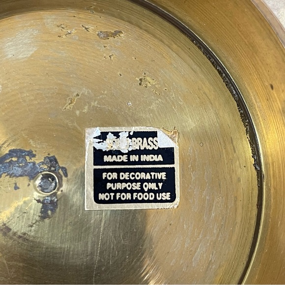 Vintage Hand Painted Enamel & Brass Decorative Bowl Cream Orange Green 9.5” - Picture 7 of 9